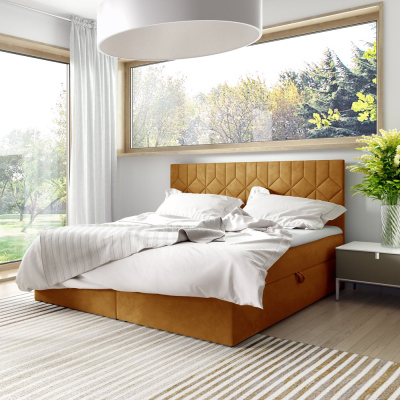 Postel boxspring s prošívaným čelem ISAR - 180x200, žlutá + topper ZDARMA