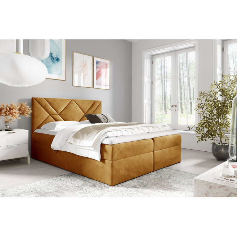 Boxspringová postel ASKOT - 120x200, žlutá + topper ZDARMA