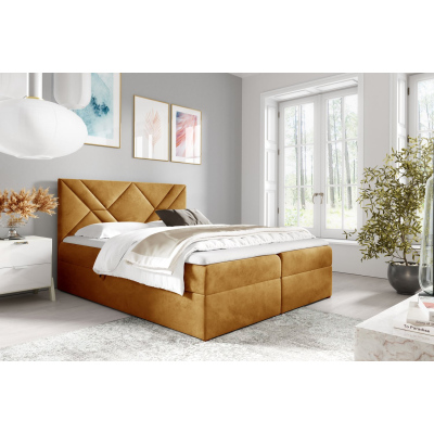 Boxspringová postel ASKOT - 140x200, žlutá + topper ZDARMA