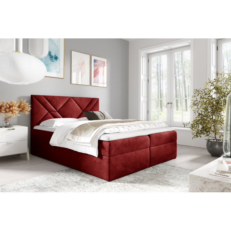 Boxspringová postel ASKOT - 160x200, červená + topper ZDARMA