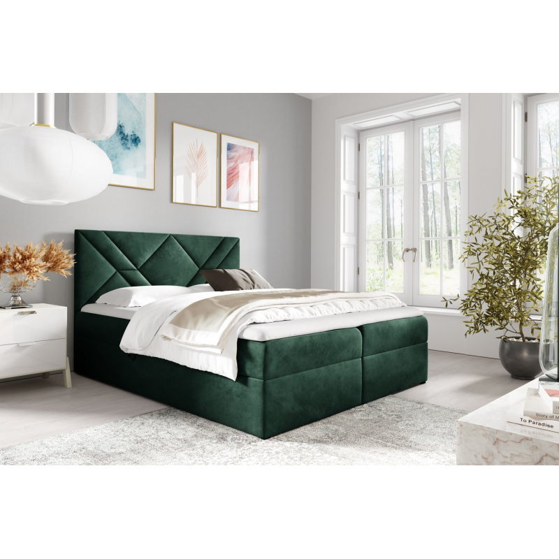 Boxspringová postel ASKOT - 160x200, zelená + topper ZDARMA