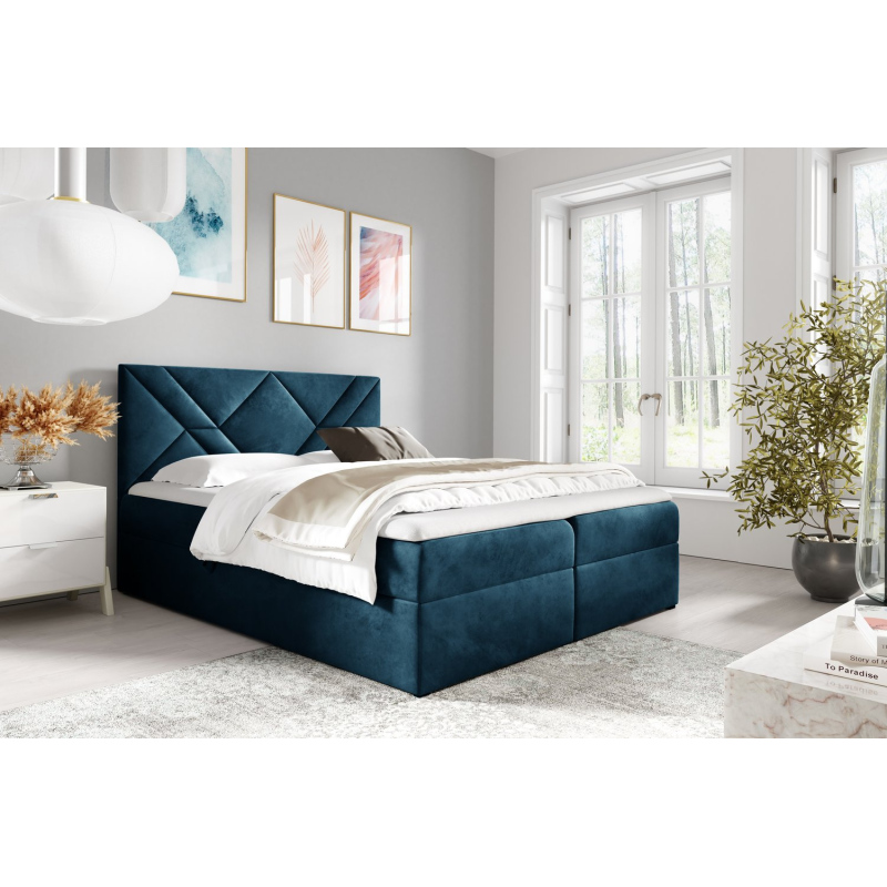 Boxspringová postel ASKOT - 180x200, modrá + topper ZDARMA