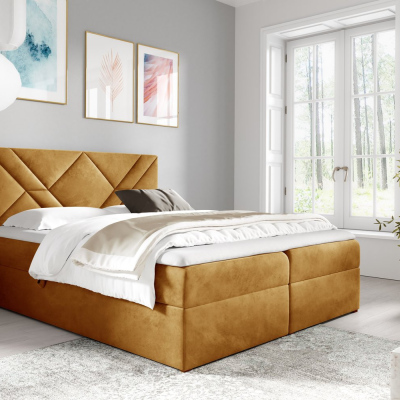 Boxspringová postel ASKOT - 200x200, žlutá + topper ZDARMA