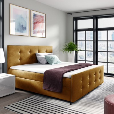 Čalouněná postel CELESTE - 160x200, žlutá + topper ZDARMA