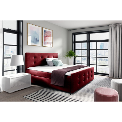 Čalouněná postel CELESTE - 140x200, červená + topper ZDARMA