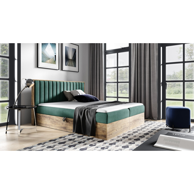 Boxspringová postel CHANTELLE 4 - 140x200, zelená + topper ZDARMA