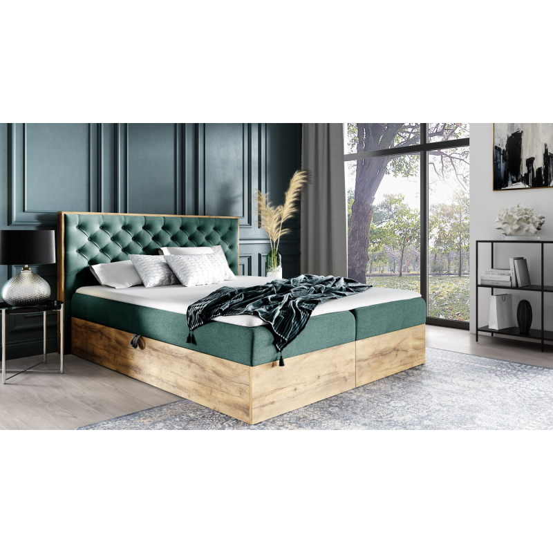 Boxspringová postel CHANTELLE 3 - 200x200, zelená + topper ZDARMA
