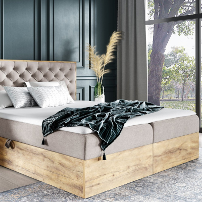 Boxspringová postel CHANTELLE 3 - 180x200, béžová + topper ZDARMA