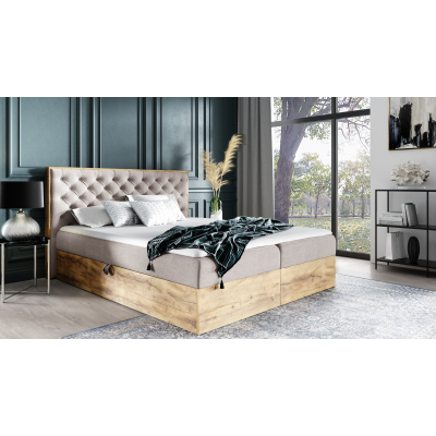 Boxspringová postel CHANTELLE 3 - 160x200, béžová + topper ZDARMA