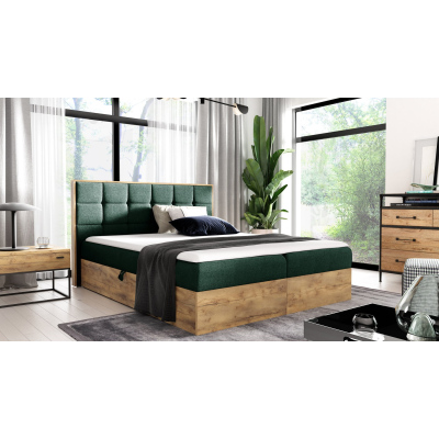 Boxspringová postel ALOIS 1 - 140x200, zelená + topper ZDARMA