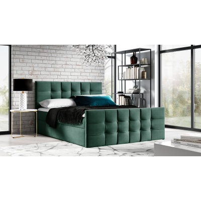 Čalouněná boxspringová postel IVANA 1 LUX - 140x200, zelená + topper ZDARMA