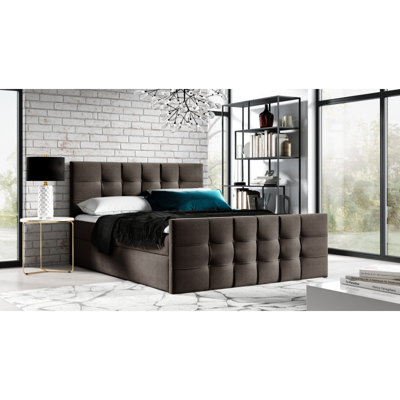 Čalouněná boxspringová postel IVANA 1 LUX - 140x200, hnědá + topper ZDARMA