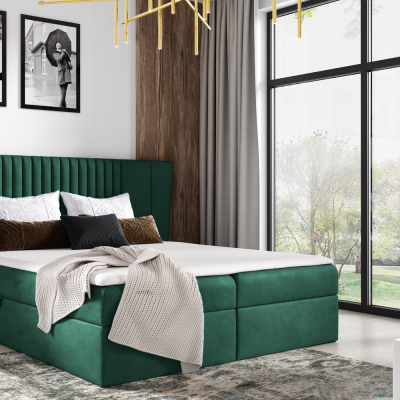 Čalouněná postel ZOJA - 200x200, tmavě zelená + topper ZDARMA
