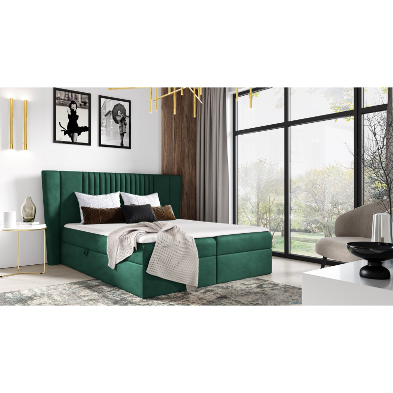 Čalouněná postel ZOJA - 200x200, tmavě zelená + topper ZDARMA