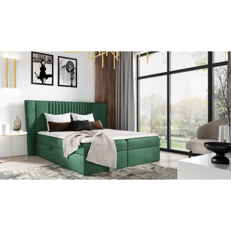 Čalouněná postel ZOJA - 200x200, zelená + topper ZDARMA