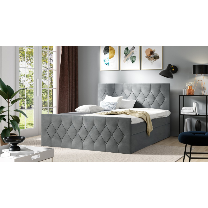 Čalouněná postel TIBOR LUX - 200x200, šedá + topper ZDARMA
