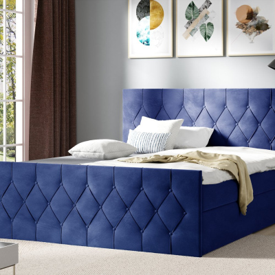 Čalouněná postel TIBOR LUX - 200x200, modrá + topper ZDARMA