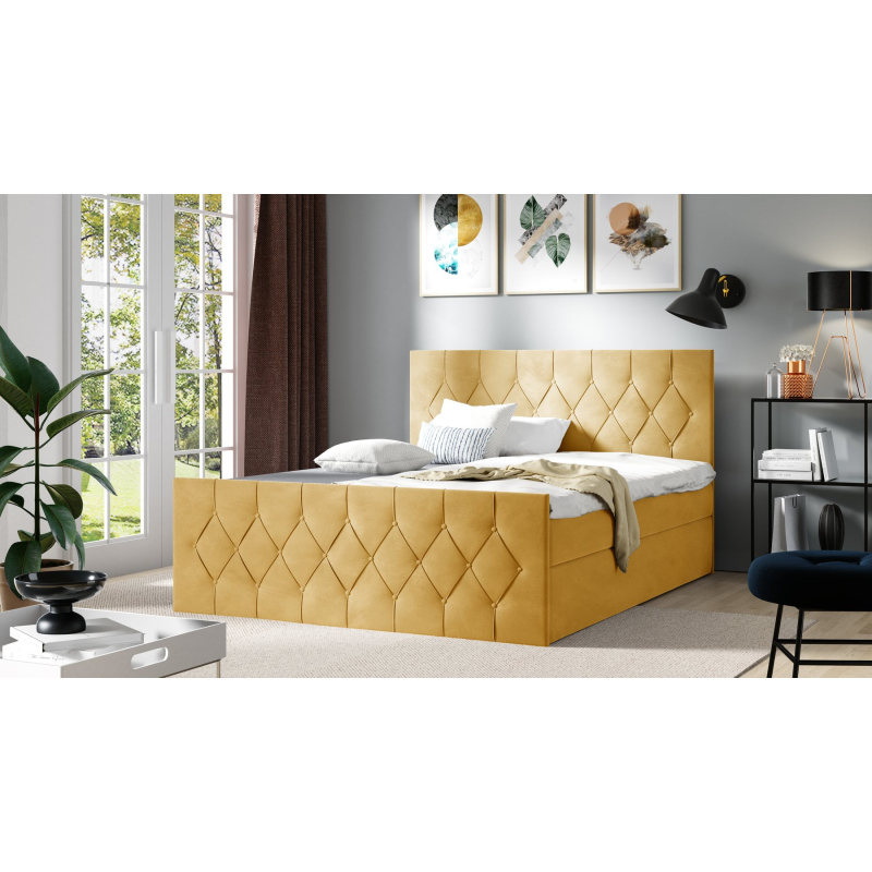 Čalouněná postel TIBOR LUX - 200x200, žlutá + topper ZDARMA
