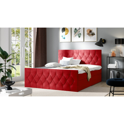 Čalouněná postel TIBOR LUX - 160x200, červená + topper ZDARMA