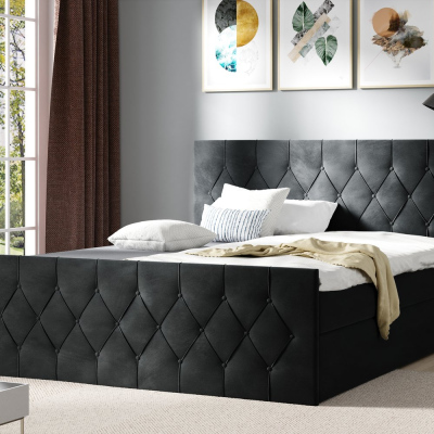 Čalouněná postel TIBOR LUX - 160x200, černá + topper ZDARMA