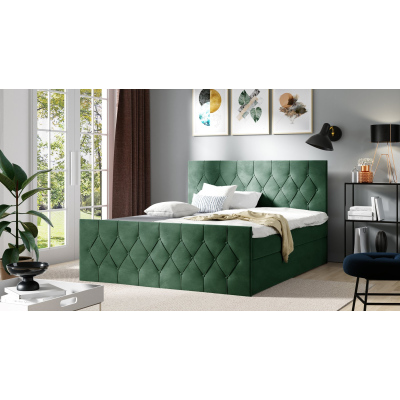 Čalouněná postel TIBOR LUX - 140x200, zelená + topper ZDARMA