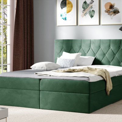 Postel boxspring TIBOR - 200x200, zelená + topper ZDARMA