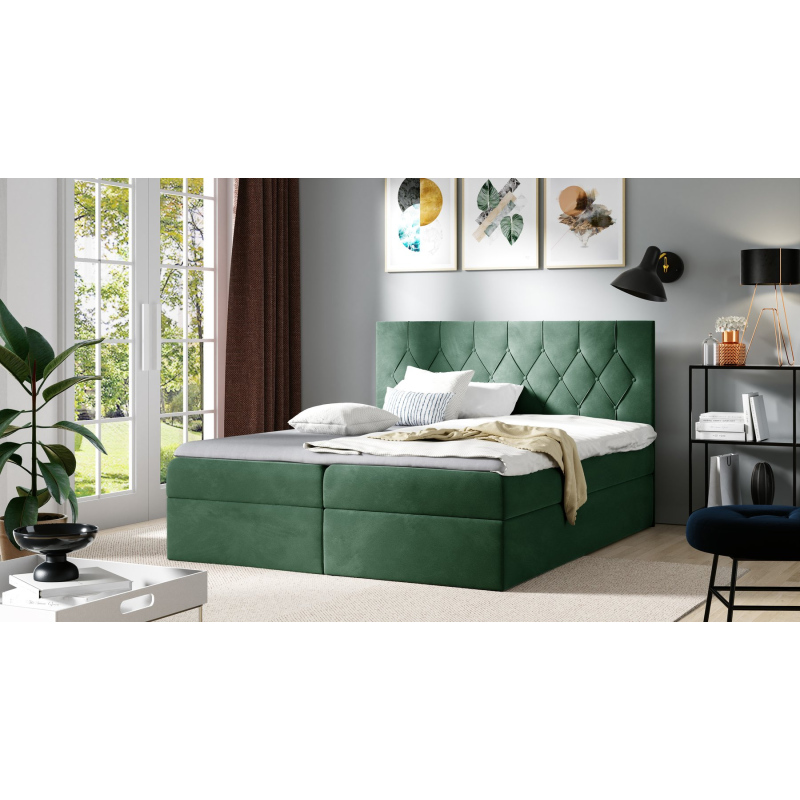 Postel boxspring TIBOR - 200x200, zelená + topper ZDARMA