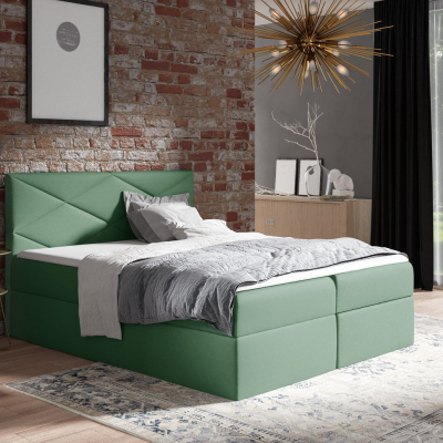 Čalouněná postel ZOE - 200x200, zelená + topper ZDARMA