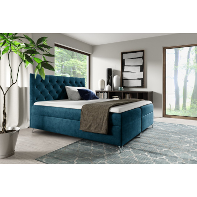 Boxspringová postel SHANNON - 180x200, modrá + topper ZDARMA