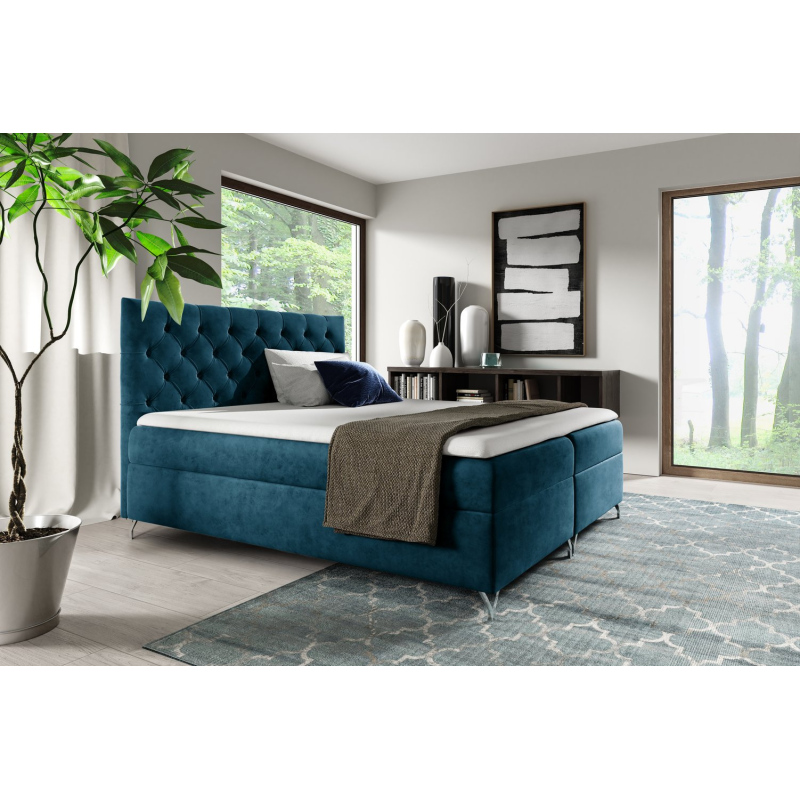 Boxspringová postel SHANNON - 160x200, modrá + topper ZDARMA
