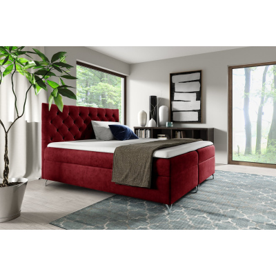 Boxspringová postel SHANNON - 160x200, červená + topper ZDARMA