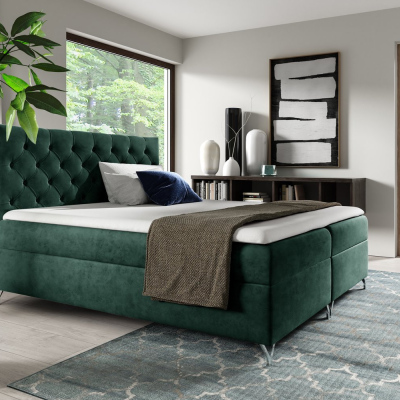 Boxspringová postel SHANNON - 140x200, zelená + topper ZDARMA