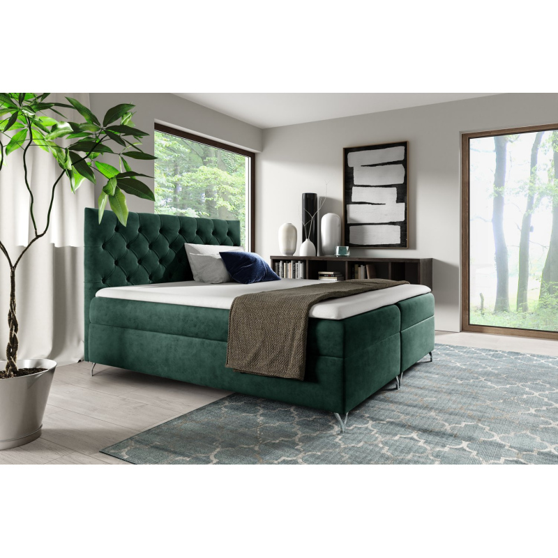 Boxspringová postel SHANNON - 140x200, zelená + topper ZDARMA