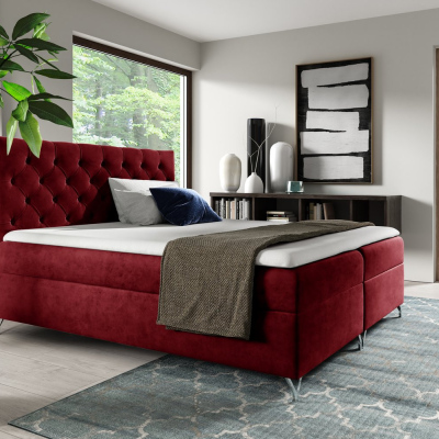 Boxspringová postel SHANNON - 140x200, červená + topper ZDARMA