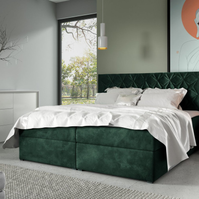 Postel boxspring s prošívaným čelem EUGENA - 160x200, zelená + topper ZDARMA