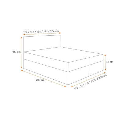 Postel boxspring s prošívaným čelem EUGENA - 140x200, žlutá + topper ZDARMA