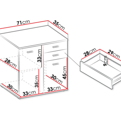 Úzká kombinovaná komoda MICHALA - dub sonoma