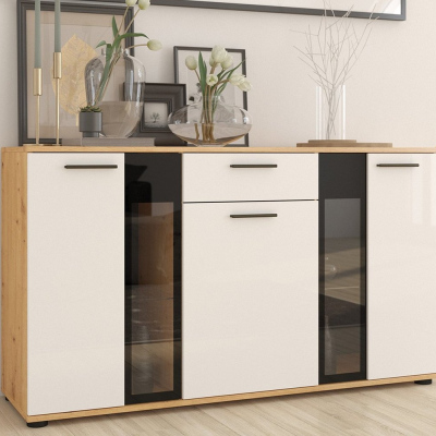 Komoda do obýváku SANA - bílá / dub artisan