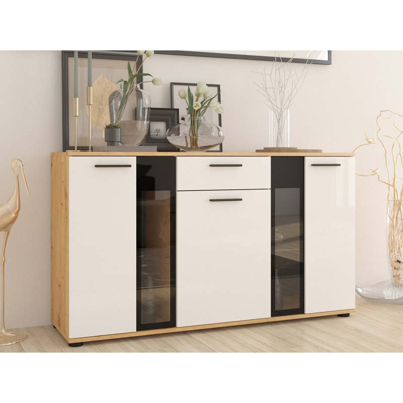 Komoda do obýváku SANA - bílá / dub artisan