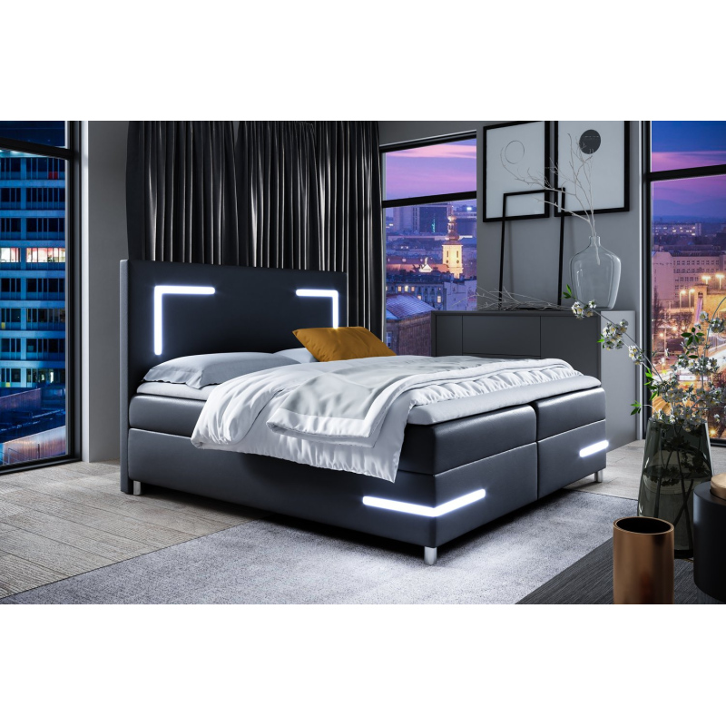 Čalouněná postel s osvětlením KAZIMA - 180x200, černá + topper ZDARMA