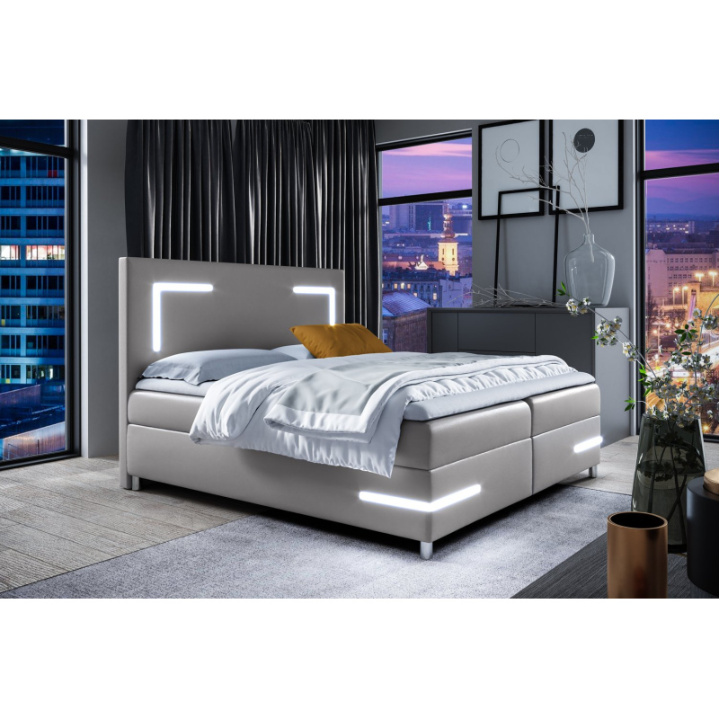 Čalouněná postel s osvětlením KAZIMA - 180x200, šedá + topper ZDARMA
