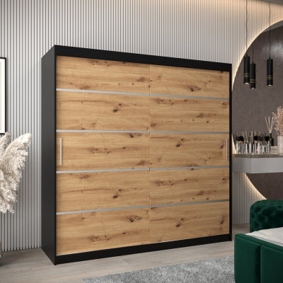 Šatní skříň ENNI - šířka 200 cm, černá / dub artisan