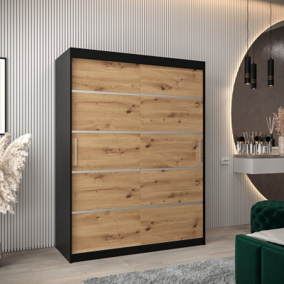 Šatní skříň ENNI - šířka 150 cm, černá / dub artisan