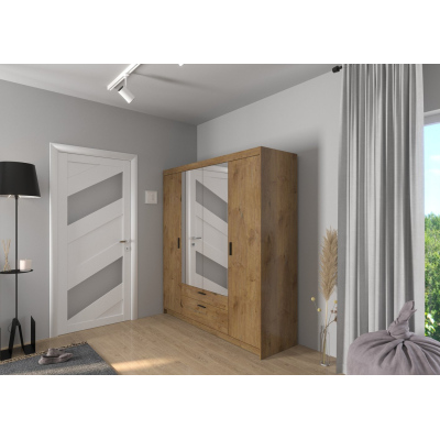 Čtyřdveřová šatní skříň se zrcadlem ADELINA - šířka 176 cm, dub lefkas