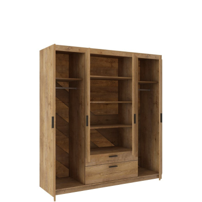 Čtyřdveřová šatní skříň se zrcadlem ADELINA - šířka 176 cm, dub lefkas