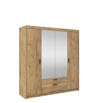 Čtyřdveřová šatní skříň se zrcadlem ADELINA - šířka 176 cm, dub lefkas