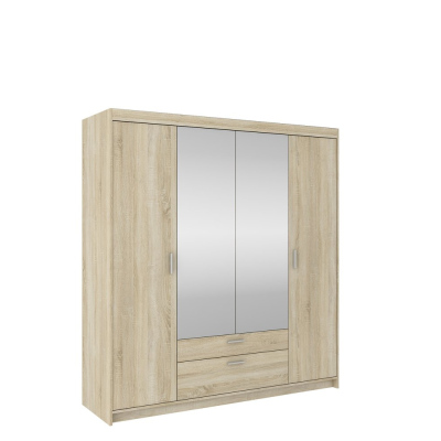 Čtyřdveřová šatní skříň se zrcadlem ADELINA - šířka 176 cm, dub sonoma