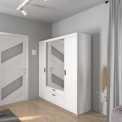 Čtyřdveřová šatní skříň se zrcadlem ADELINA - šířka 176 cm, bílá