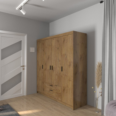 Čtyřdveřová šatní skříň ADELINA - šířka 176 cm, dub lefkas