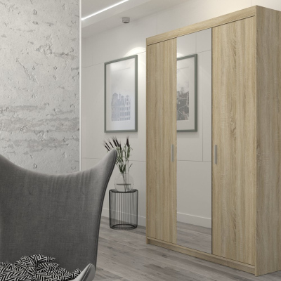 Třídveřová šatní skříň se zrcadlem ADELINA - šířka 133 cm, dub sonoma